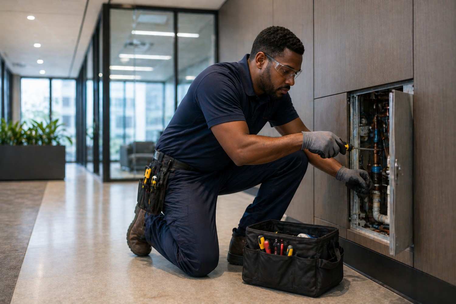 Technician working on equipment