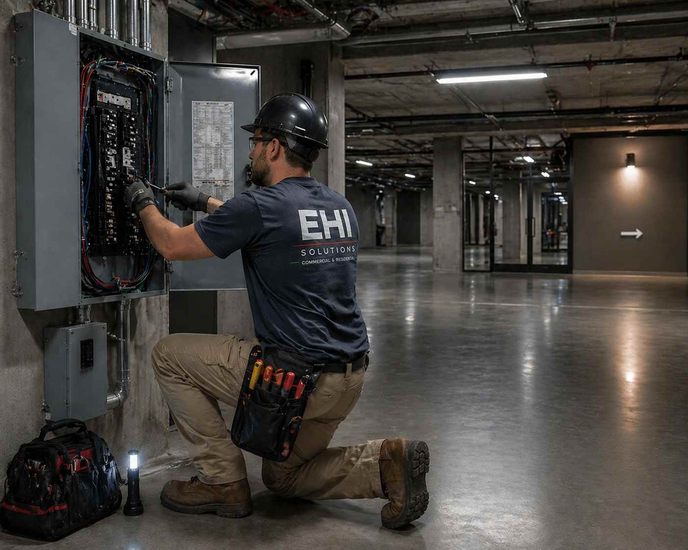 Electrician working on panel